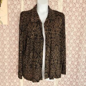 Vintage 90s Vicki vi Brown Black glitter filigree open front cardigan 2x